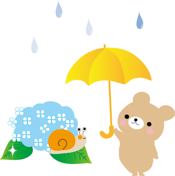 傘をさすクマとカタツムリ