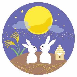 お月見をするウサギ