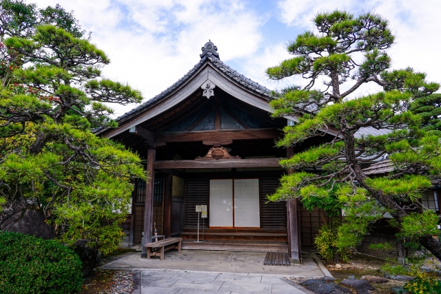 松に囲まれた武家屋敷の玄関