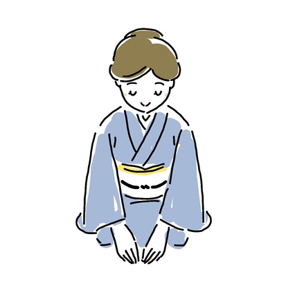 着物姿で正座しておじぎをする女性のイラスト
