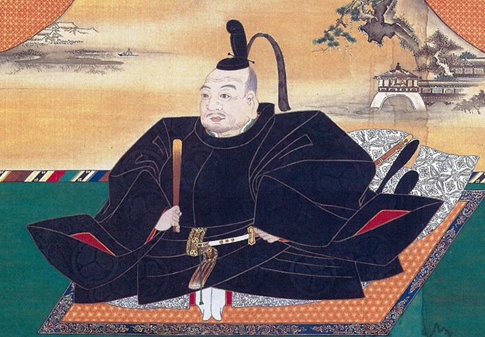 畳に座る徳川家康の肖像画