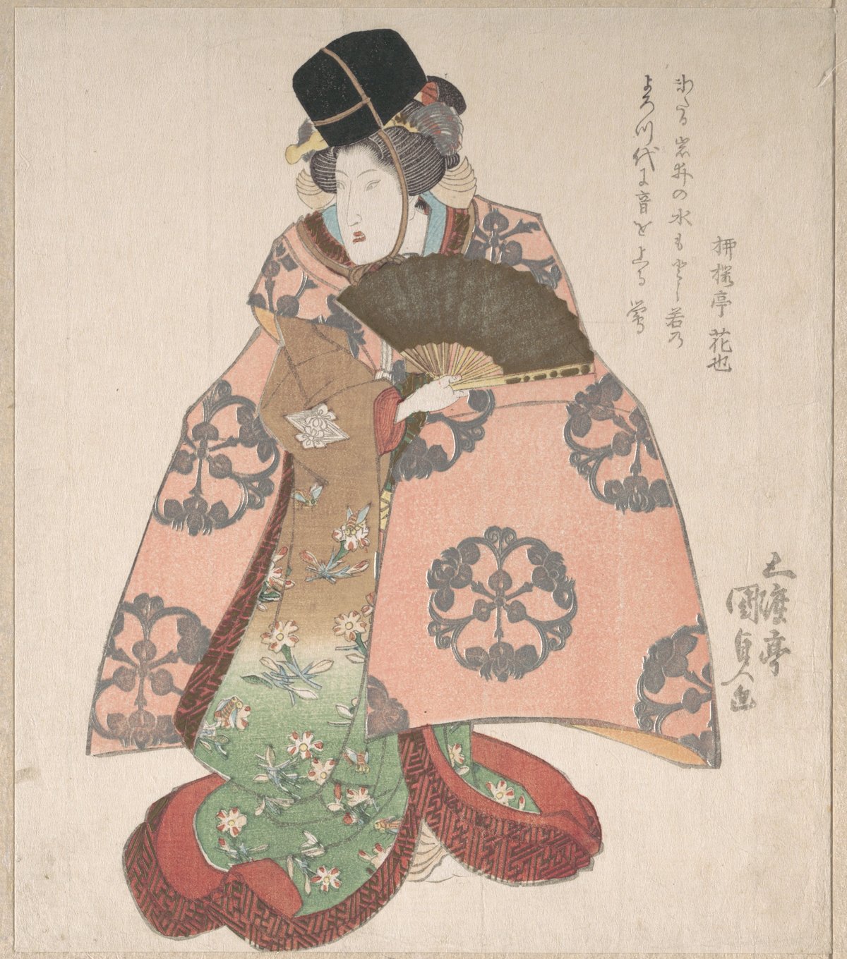 扇子を手にした歌舞伎の女形を描いた歌川国貞の浮世絵(19世紀)