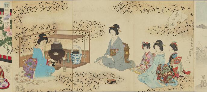 明治時代に女性へ広まった茶の湯(楊洲周延筆「茶の湯」東京国立博物館蔵)