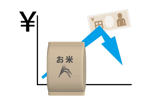 お米の値段が下がっていることを表すグラフのイメージ