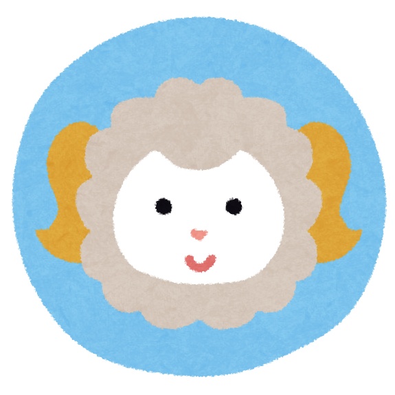 水色の丸を背にした羊の顔のイラスト